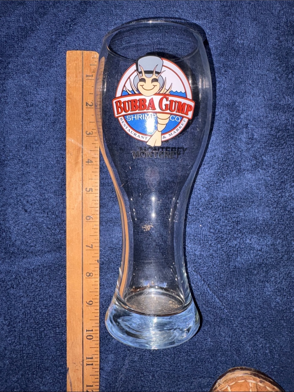 Vintage Bubba Gump Monterey Ca Clear Beer Glass 9 inches tall 3 for 30